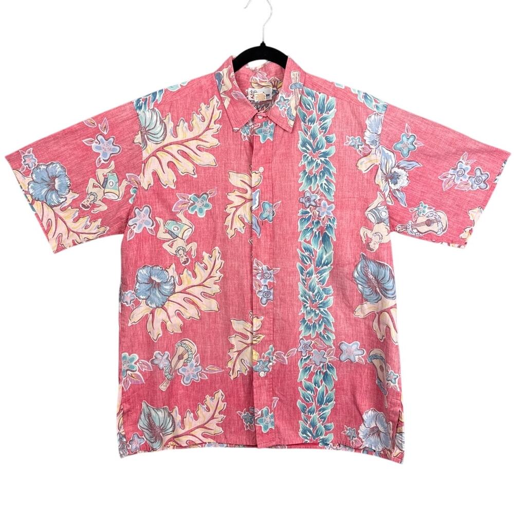 Vintage Reyn Spooner Hawaiian Shirt L Reverse Print Aloha Floral Made In Hawaii